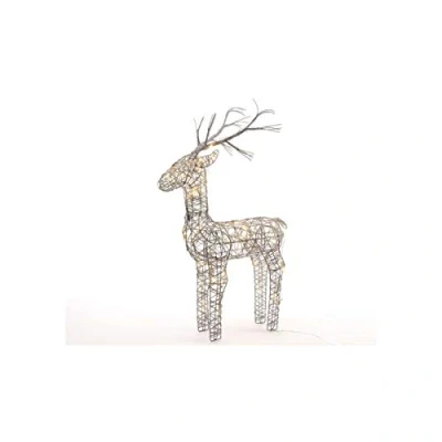 Image of Parcel in the Attic Christmas Outdoor Large 83cm GREY Wicker Standing Reindeer Pre lit with Warm White LEDs Decoration (83cm)