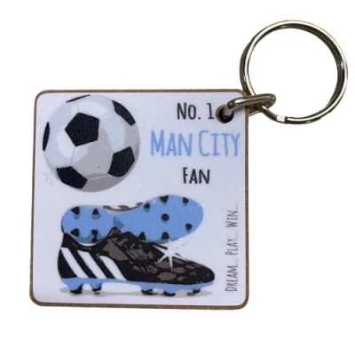 Image of WHITE COTTON CARDS Manchester Man City Citizens Football Fan KEYRING (K FN5)