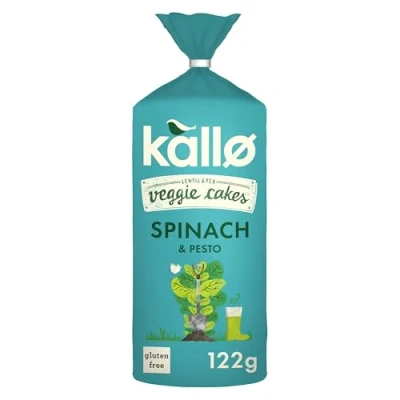 Image of Kallo Spinach &amp; Pesto Veggie Cakes, Lentil Pea Puffed Crackers Made From Plants, Low Fat Healthy Snacks for Adults Children, Vegan Friendly, Gluten Free, No Artificial Flavours