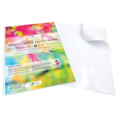 Image of Evergreen Goods 10 Sheets A4 White Glossy Printable Photo Sticker Paper Splashproof Inkjet &amp; Laser Compatible Self Adhesive Label Ideal for Product Labelling, DIY Crafts, Scrapbooking More