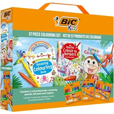 Image of BIC Kids 57 Piece Colouring Set: 18 Pencils, Felt Tip Pens, Wax Free Crayons, and 3 Books
