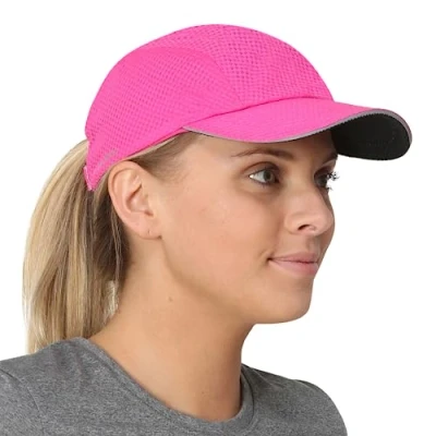 Image of TrailHeads Women&#039;s Race Day Performance Running Cap, Lightweight &amp; Quick Drying Mesh Sports Hat with Reflective Trim Pink Punch