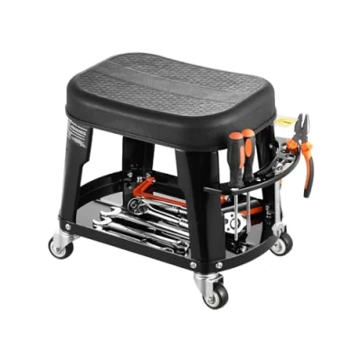 Image of VEVOR Mechanic Stool, 300 lbs Capacity Garage Seat/Work Stool with Wheels, 360 Swivel Rolling Workshop Tool Tray and Screwdriver Rack, Heavy Duty, for Garage, Shop &amp; Auto Repair, Black