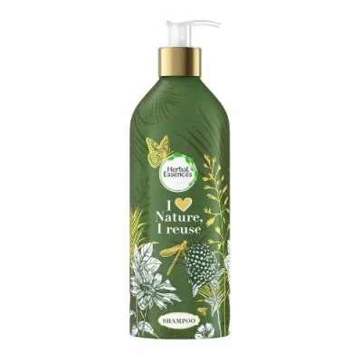 Image of Herbal Essence Shampoo with Moroccan Argan Oil, Refillable Aluminium Bottle, Pump Dispenser, Hair Care Shine, Dry Hair, Oil 430 ml