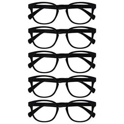 Image of Opulize Pop Reading Glasses 5 Pack Fun Round Matt Frame Black Spring Hinges Scratch Resistant Mens Womens RRRRR2 1 +3.00