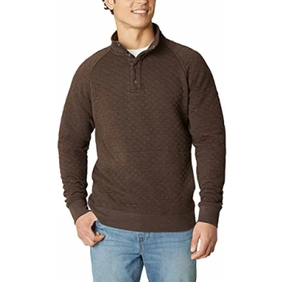 Image of Eddie Bauer Mens Midweight Quarter Snap Mock Quilted Pullover, Brown, XL