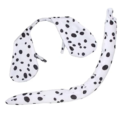 Image of Dalmatian Ears and Tail Costume Set Pack Of 1 Black &amp; White Dalamation on a Headband Long World Book Day Fancy Dress Accessory