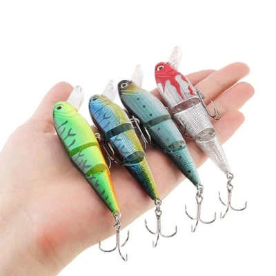 Image of OriGlam 4pcs Jointed Fishing Lures, Multi Lifelike Swimbaits Hard Crankbaits, Topwater Bait Slow Sinking Lure Tackle for Bass Pike Muskie Freshwater Saltwater