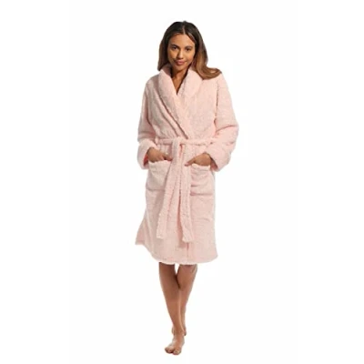Image of Light &amp; Shade Ladies Supersoft Fleece Dressing Gown Robe, No Hood Pink, S/M