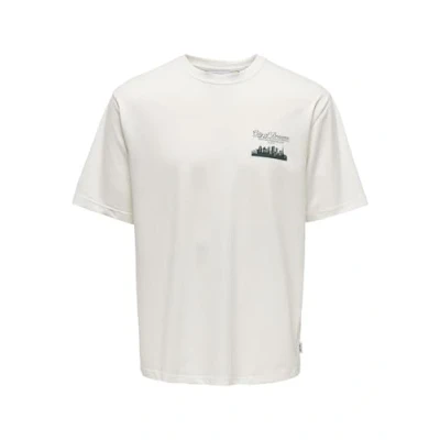 Image of Only &amp; Sons Onsrylan LIFE RLX TEE VD Print Tshirt, Men&#039;s, Size: Medium, Cloud dancer