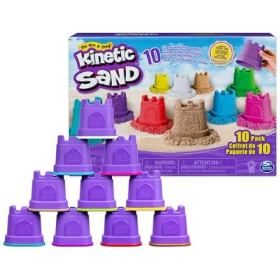 Image of Kinetic Sand, Castle Containers 10 Colour Pack Non Toxic Educational and Creative Sensory Play Sand Toys for Boys Girls Aged 3+