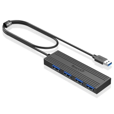 Image of 4 Port USB 3.0 Ultra Thin Data Hub, High Speed Expander for Laptop, MacBook, iMac, Surface Pro, XPS, Flash Drives, Mobile HDD, Printers, and More (Slim Hub ft)