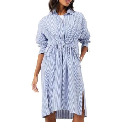 Image of French Connection Women&#039;s Rhodes Sustainable Pop Stripe Shirt Dress Casual, Linen White/Marine, S
