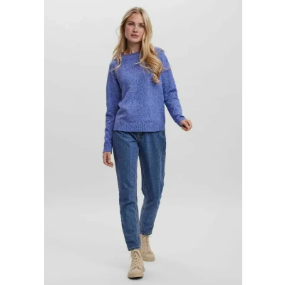 Image of Vero Moda Women&#039;s VMDOFFY LS O Neck Blouse GA NOOS Pullover Sweater, Surf The Web/Detail:Melange, XS