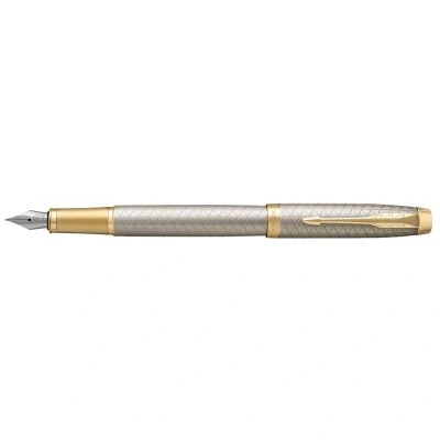 Image of Parker IM Fountain Pen Premium Warm Silver Fine Nib with Blue Ink Refill Gift Box
