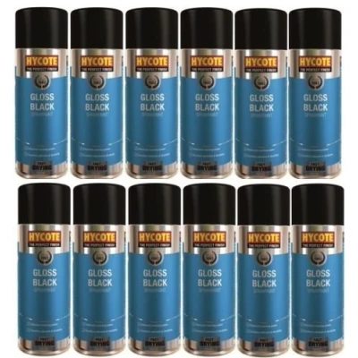 Image of 12x Hycote Gloss Black Spray Paint 400ml