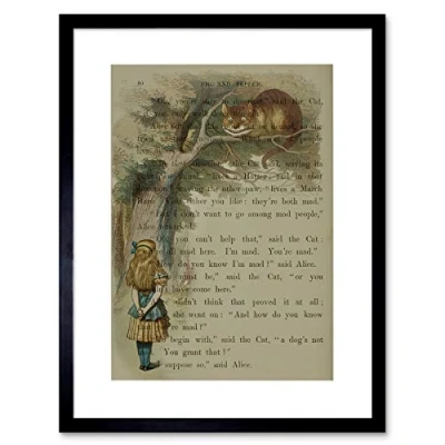 Image of Wee Blue Coo Upcycle Mad Here Quote Alice Wonderland Cheshire Framed Wall Art Print
