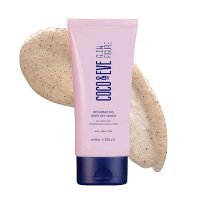 Image of Coco &amp; Eve Resurfacing Body Gel Scrub Exfoliating with AHA, BHA for Smoothing, Brightening and Pre Tan Prep. Improves Dry, Textured Skin, Uneven Tone. Suitable Sensitive Skin. (170 ml)