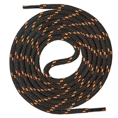 Image of Mount Swiss Round premium laces for work shoes, hiking shoes and trekking polyester, diameter 4.5 mm, very tear resistant, colour: black/neon orange, length 110 cm.