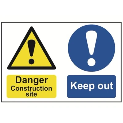 Image of Scan SCA4005 Self adhesive PVC sign Danger Construction site Keep out 600 x 400mm
