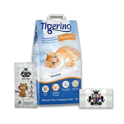 Image of AETN Creations Tigerino Nuggies (Ultra) Cat Litter Bundle Sensitive 14L + Treat