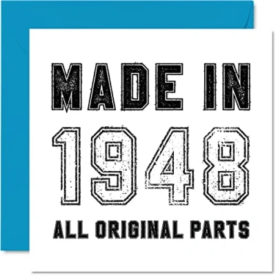 Image of 76th Birthday Card for Men Women Him Her Made in 1948 All Original Parts Funny Seventy Six Sixth Grandad Grandma Mum Dad, 145mm x Humour Greeting Cards