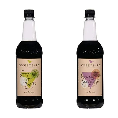 Image of 2 x 1 Litre Sweetbird Coffee, Cocktail, Cooking, Iced Tea Drink Syrup Multi Flavours (1 Jasmine Lime Tea, Passionfruit Lemon)