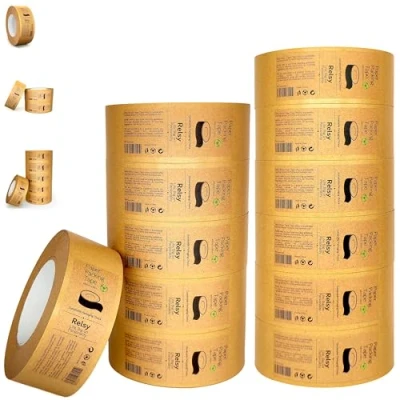 Image of Relsy Paper Brown Packing Tape, 48mm x 66m, Eco Kraft Packaging Tape Heavy Duty Recyclable Parcel Pack of 12