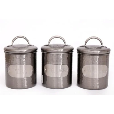 Image of Grey Hammered Metal Tea Coffee Sugar Storage Canister Set
