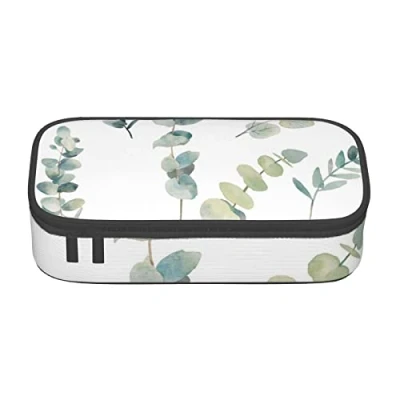 Image of JUEXDEME Pouch for School Office Supplies Eucalyptus Leaves Big Capacity Pen Case Large Pencil Bag Students Stationery Box Desk Organizer with Smooth Zipper Portable