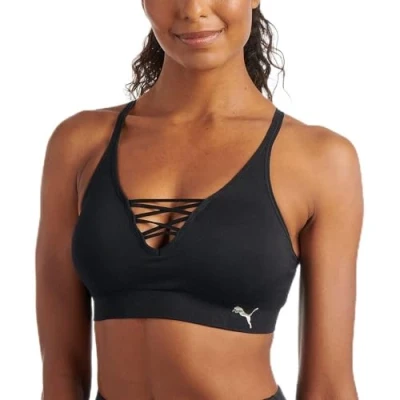 Image of PUMA Women&#039;s Seamless Sports Bra, Opaque, Black/Metallic, XL