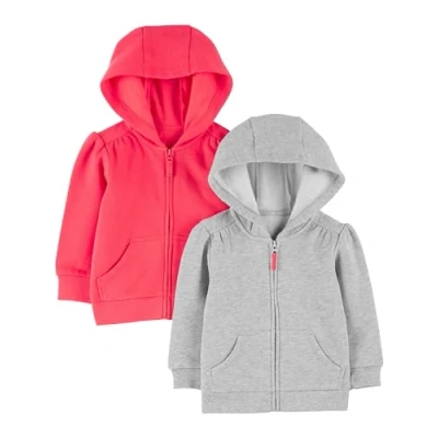 Image of Simple Joys by Carter&#039;s Girls&#039; 2 Pack Fleece Full Zip Hoodies Hooded Sweatshirt, Pink/Grey, 5 Years (Pack of 2)