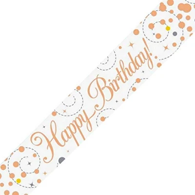Image of OakTree 9ft Banner Sparkling Fizz Birthday White &amp; Rose Gold Holographic,2.7mx13centimeter