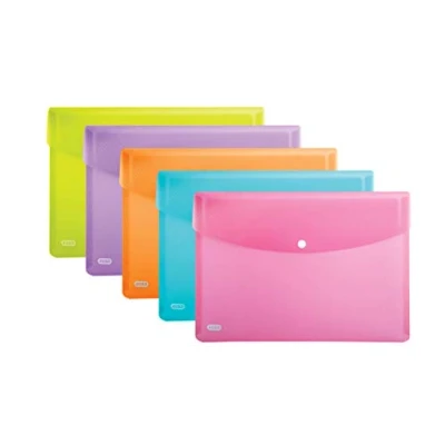 Image of Elba Wallets, Urban A4, Rounded Corners, snap Closure, Pack of 5, Plastic, Translucent, Assorted a4 Colours