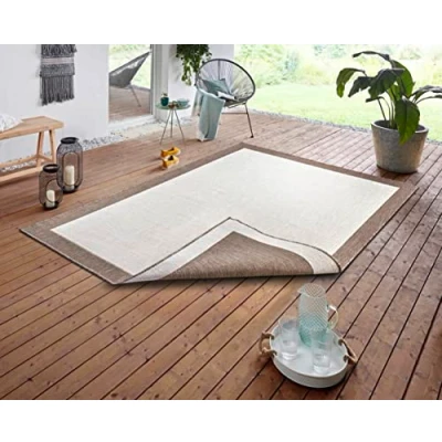 Image of NORTHRUGS Panama Indoor and Outdoor Rug 120 x 170 cm Reversible Weatherproof Modern Plain Design with Border Runner for Balcony Patio Garden Conservatory Living Room Waterproof Linen