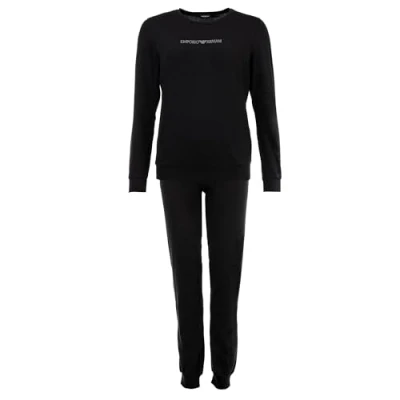 Image of Emporio Armani Women&#039;s Essential Studs Logo Long Pajamas Set, Nero, L