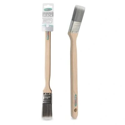 Image of Axus Decor Awkward Reach Paint Brush (Grey Color) 1.5&quot;/38mm For Behind Radiators, Pipes, and Other Hard to access Areas, Eco friendly Natural Bamboo Handles, Anti Rust Stainless Steel