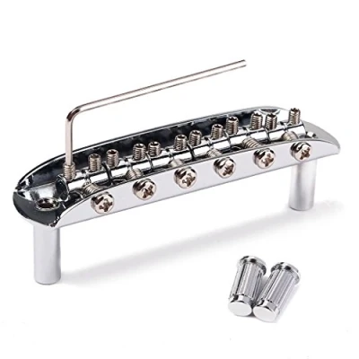 Image of Alnicov Adjustable Saddle Bridge with Thimbles for Mustang Jaguar and Jazzmaster Guitar, Chrome