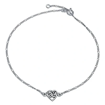 Image of Bling Jewelry Love Knot Heart Shape Celtic Triquetra Anklet Lucky Charm Figaro Link Ankle Bracelet for Women Teen Oxidized .925 Sterling Silver Adjustable