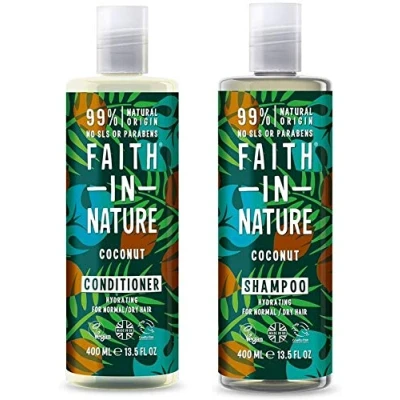 Image of Faith In Nature Coconut Shampoo 400ml and Conditioner Duo Vegan No Cruelty 99% Natural Fragrance From SLS or Parabens
