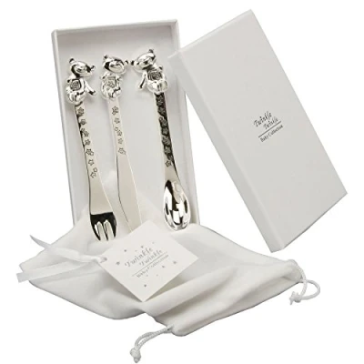Image of Baby Christening Twinkle Silverplated 3 Piece Cutlery Set Knife Fork &amp; Spoon CG307C