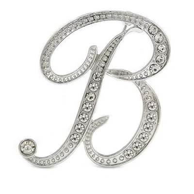 Image of &#039;B&#039; Rhodium Plated Clear Crystal Letter B Alphabet Initial Brooch Personalised Jewellery Gift 45mm Tall