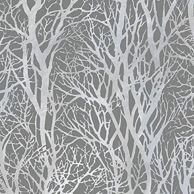 Image of Silver Forest Trees Wallpaper Metallic Woodland Paste Wall Vinyl Y�L