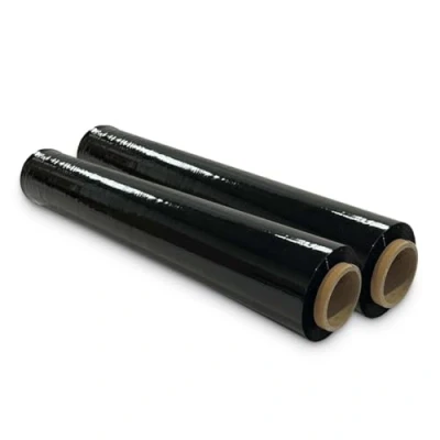 Image of JeeJaan® 2 Rolls Black Pallet Wrap 400mm x 250m 20mu Tear Resistant Stretch Film Water &amp; Moisture Proof Shrink Multi Use Strong