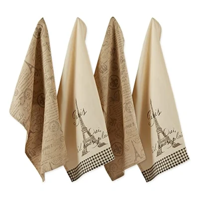Image of DII French Style Tabletop Kitchen Collection, Dishtowel Set, 18x28, Assorted Eiffel Tower, 4 Piece