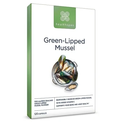 Image of Healthspan Green Lipped Mussel 120 Capsules with Vitamin C Responsibly Sourced Rich Source of Amino Acids Glycosaminoglycans Gelatin Free