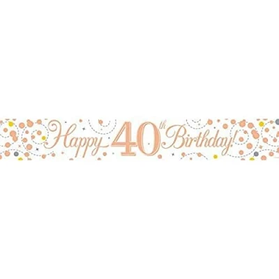 Image of OakTree Happy 40th Birthday Rose Gold Holographic Foil Banner