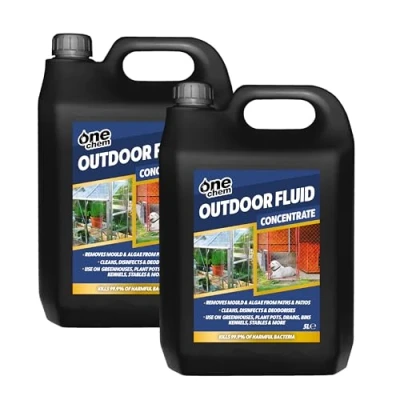 Image of One Chem Outdoor Fluid 2 x 5 Litres, Kills 99.9% Bacteria, Disinfects Greenhouses, Plantpots, Drains, Bins, Kennels, Stables, DEFRA Approved