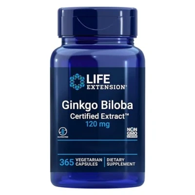 Image of Life Extension, Ginkgo Biloba Extract, 120mg, 365 Vegan Capsules, Vegetarian, Gluten Free, SOYA Non GMO