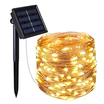 Image of ERZU Outdoor Solar String Lights, 6M 60 LED Or 10 100 Powered Fairy Lights with 8 Lighting Modes Waterproof Decoration Copper Wire for Patio Yard Trees Wedding